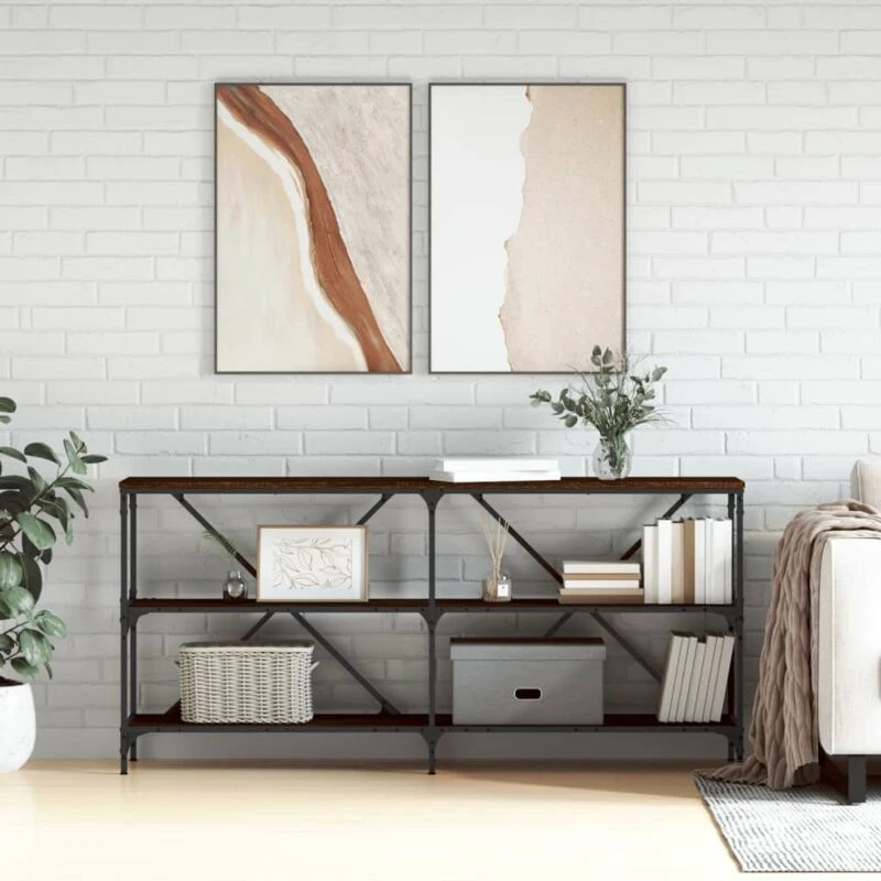 Image of Vidaxl Console Table Brown Oak 160X30X75cm Engineered Wood And Iron, Brown 832852