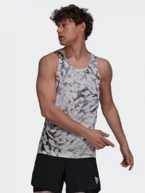 Image of adidas Fast Graphic Primeblue Singlet, Grey/Green Size XL Men