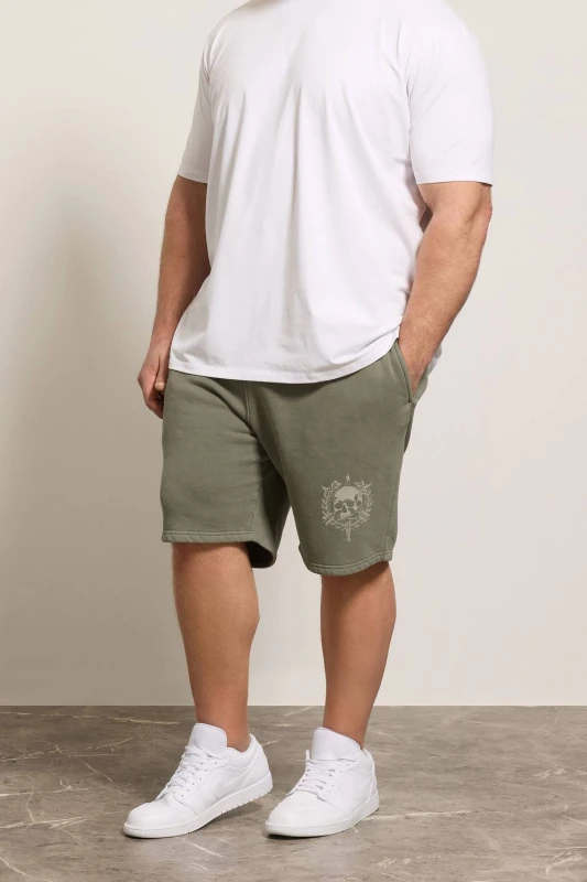 Image of BadRhino Mens Skull Printed Jogger Shorts in Olive Size: 4XL Olive Male 4XL