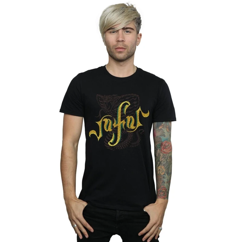 Image of Disney Men Aladdin Movie Jafar Snake Logo T-Shirt in Black Size: Small Black S Male 5059276967543