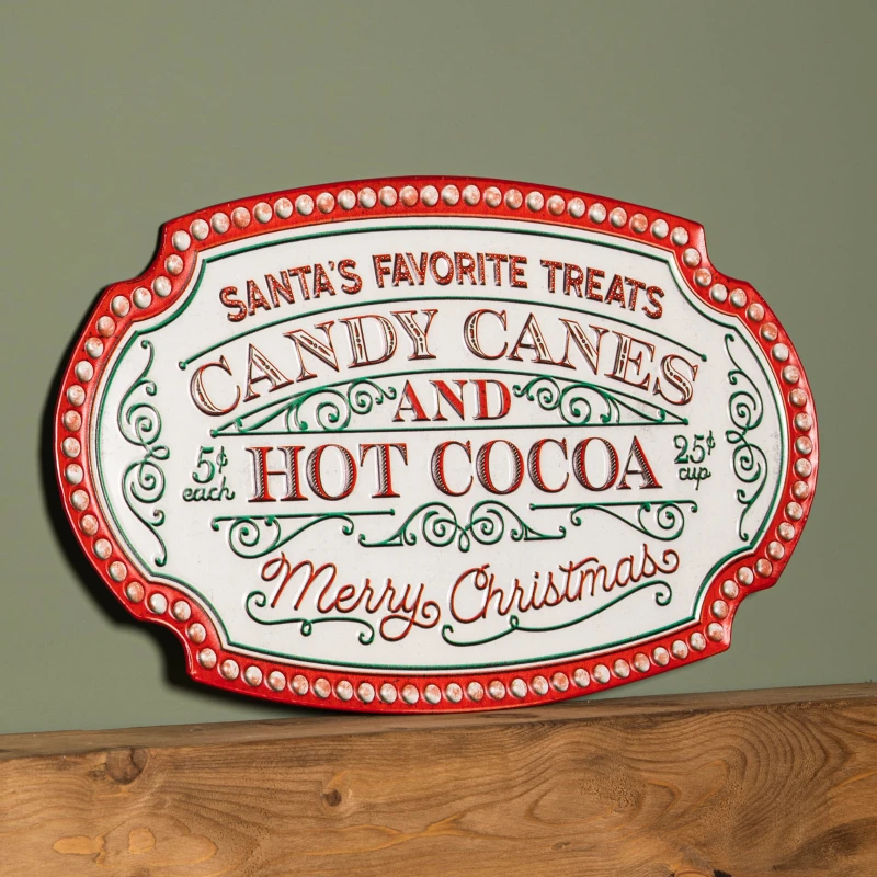 Image of 62cm Red and White Christmas Candy Canes Metal Sign Decoration