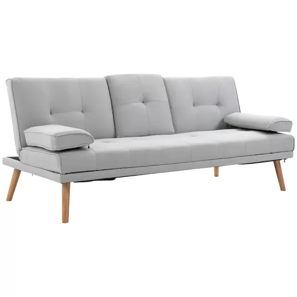 Image of HOMCOM 3 Seater Sofa Bed Scandinavian Style Recliner Thick Cushions Adjustable Split Back Middle Table with Armrest Cup Holder, 72H x 181W