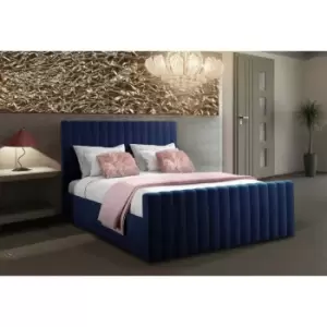 Image of Keesa Contemporary Bed Frame - Plush Velvet, Small Double Size Frame, Blue - Blue