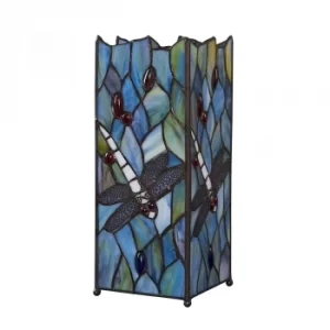 image of Tiffany Multi-Coloured Dragonfly Square Table Lamp