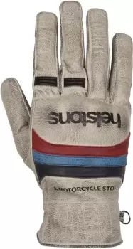 Image of Helstons Bora Hiver Leather Beige Blue Red Motorcycle Gloves T11