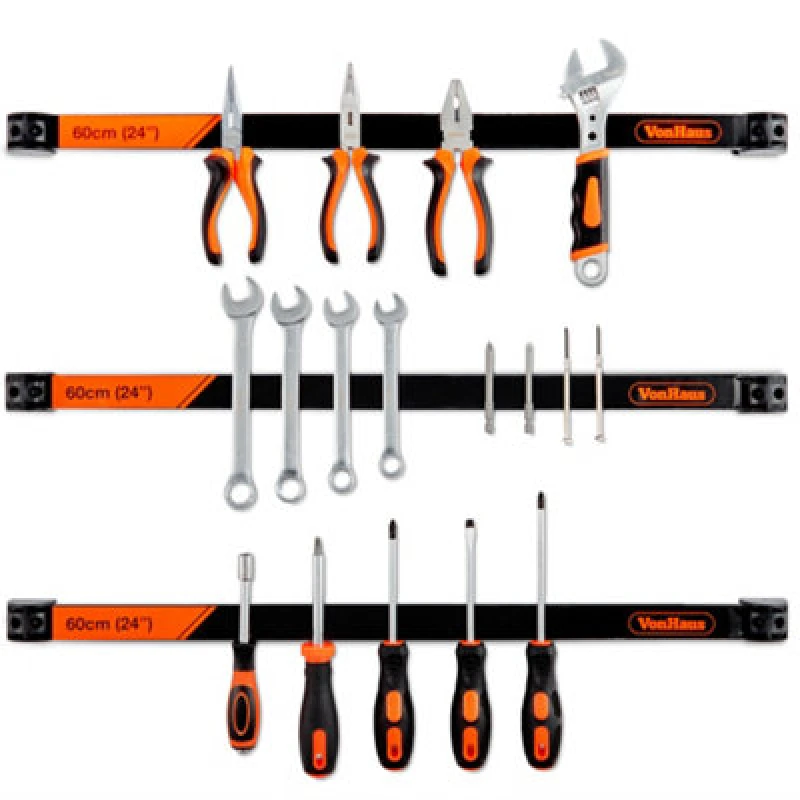 Image of VonHaus Wall Mounted Set of 3 x 60cm / 24Strong Magnetic Tool Holders Black