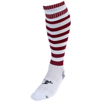 image of Precision White/Maroon Hooped Pro Football Socks Adult - UK 7-11