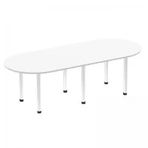 Image of Impulse 2400mm Boardroom Table White Top Brushed Aluminium Post Leg
