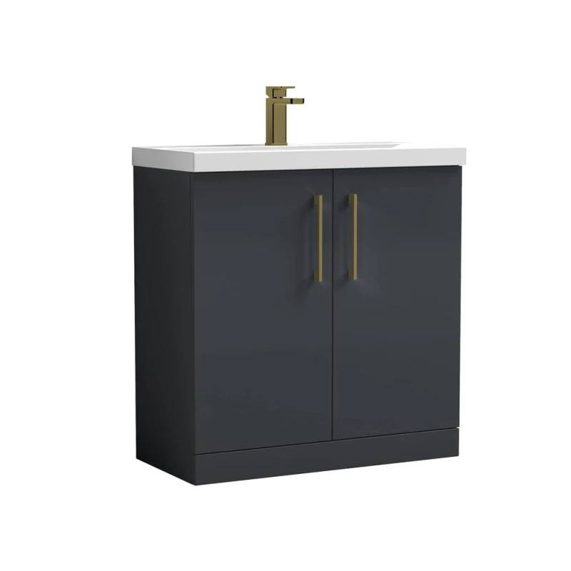 Image of BALTERLEY Balterley Level Contemporary Bathroom Floor Standing 2-Door Vanity Unit & Mid-Edge Basin, Dark Grey, 800mm BALARN1405AH017
