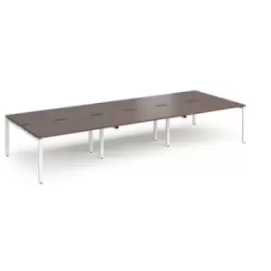 image of Bench Desk 6 Person Rectangular Desks 4200mm Walnut Tops With White Frames 1600mm Depth Adapt