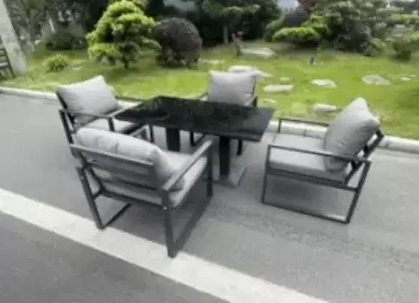 image of Fimous 4 Seater Outdoor Dark Grey Aluminum Complete Dining Set with Adjustable Rising Lifting Table