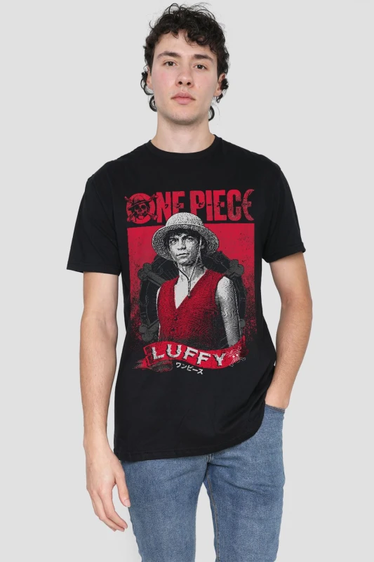 Image of One Piece One Piece Luffy Etched Portrait T-Shirt Black