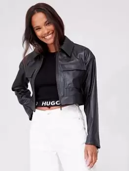 Image of HUGO Alicina Faux Leather Jacket - Black, Size 40, Women