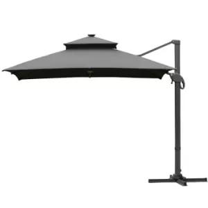 image of Outsunny 3 X 3M Cantilever Umbrella Power Bank Solar Cold Light - Dark Grey