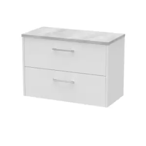 Hudson Reed Juno 800mm Wall Hung 2 Drawer Vanity & Bellato Grey Laminate Top - White Ash