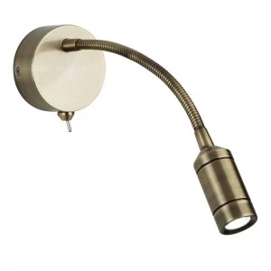 Image of LED 1 Light Indoor Adjustable Wall Reading Light Antique Brass