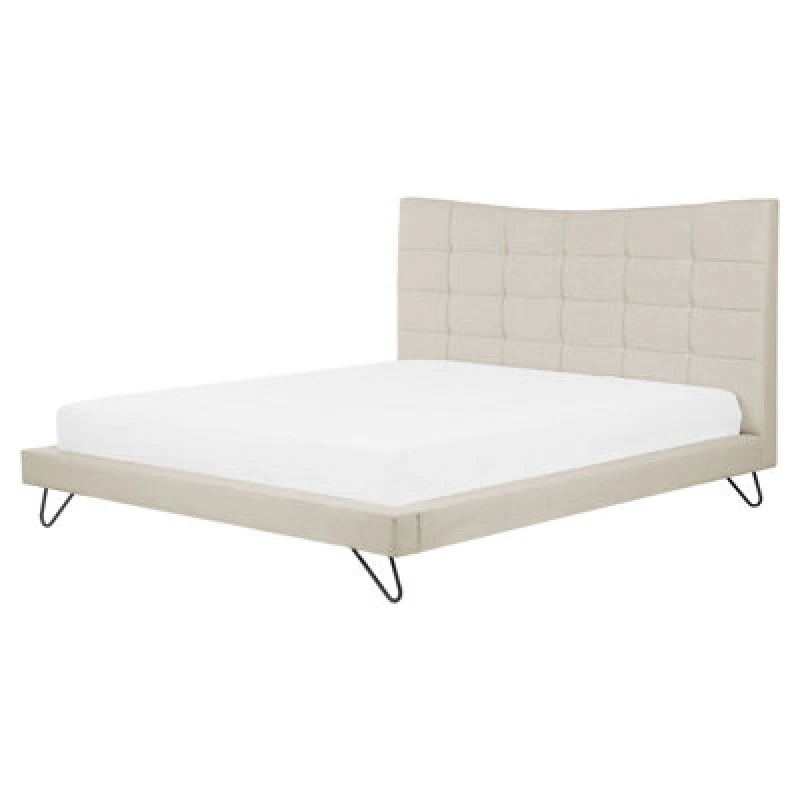 Image of Beliani Bed Fabric Lannion 160 X 200 Cm (Eu King Size) Light Beige