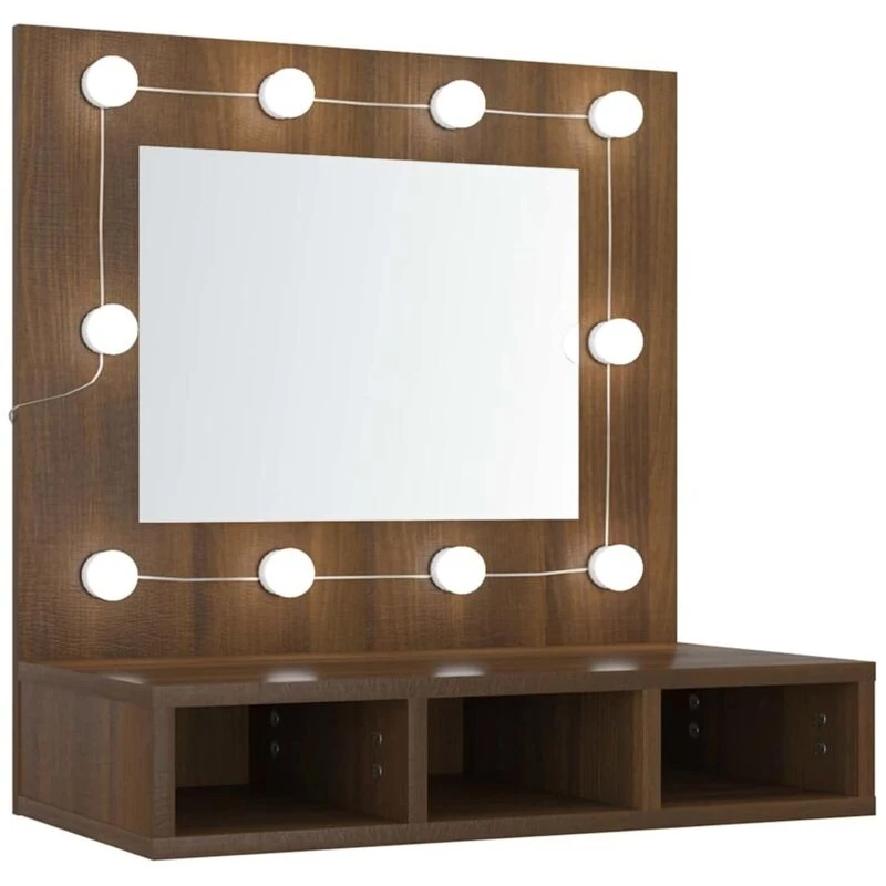 Image of vidaXL Mirror Cabinet with LED Brown Oak 60x31.5x62 cm, Brown 820456