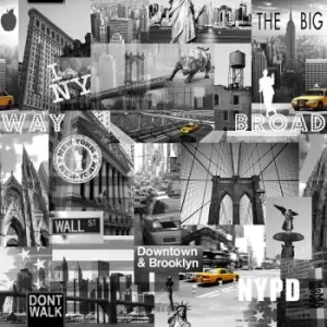 Muriva Wallpaper - New York Big Apple Iconic Photos Black / White - 102514