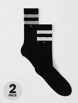 image of Calvin Klein 2 Pack Stripe Sport Socks, Black, Size 6-8, Men