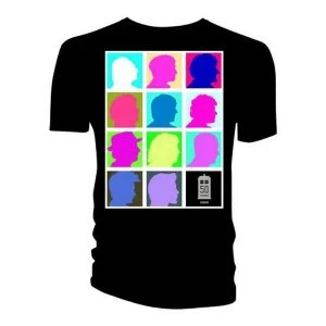 Image of Doctor Who - Silhouette Grid Multi Black Mens Large T-Shirt - Black