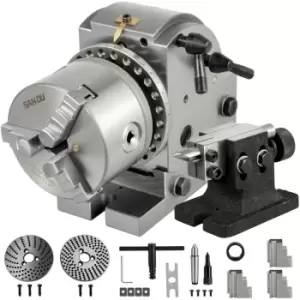 Image of VEVOR Dividing Head 4" Indexing Head Milling 100MM Semi-Universal Dividing Head 4" 3 jaw Chuck Dividing Head Set with Index Plates and