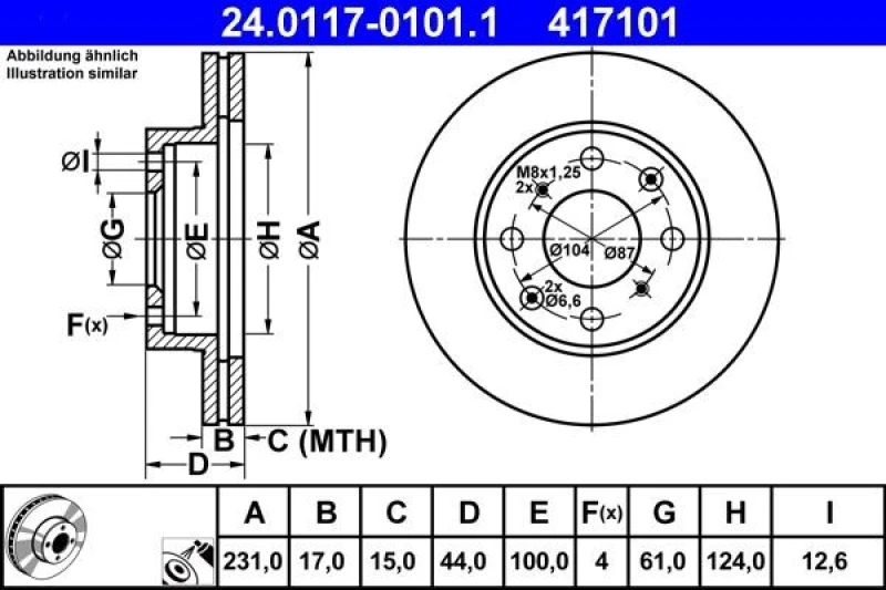 Image of ATE 24.0117-0101.1 Brake disc Vented, Coated Brake Disc (82)