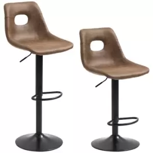 Image of HOMCOM Bar Stools Set of 2, Adjustable Breakfast Dining Stools with Backrest, Footrest, Brown