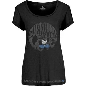 Image of Woodstock - Surround Yourself Womens Small T-Shirt - Black