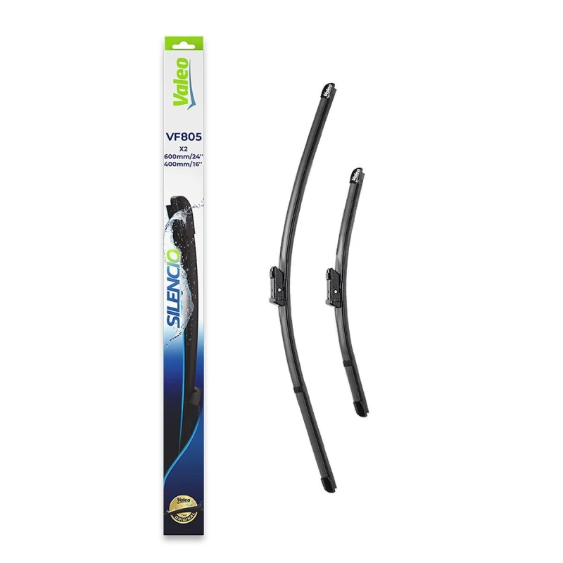 Image of VALEO 577805 Wiper blade SILENCIO FLAT BLADE SET Front, 400mm, with pre-mounted adaptor, Pin Fixing Wiper Blade (298)