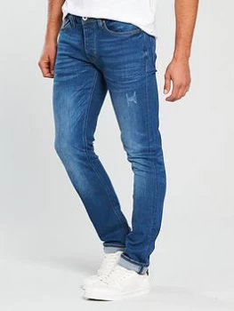 Image of River Island Dylan Slim Fit Jeans Mid Blue Size 28 Men