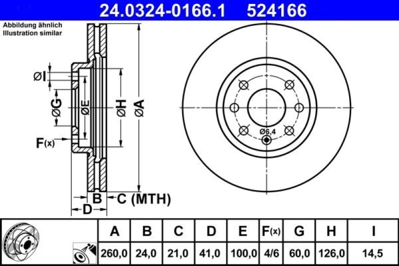 Image of ATE 24.0324-0166.1 Brake disc Vented, Coated, Alloyed/High-carbon Brake Disc (82)