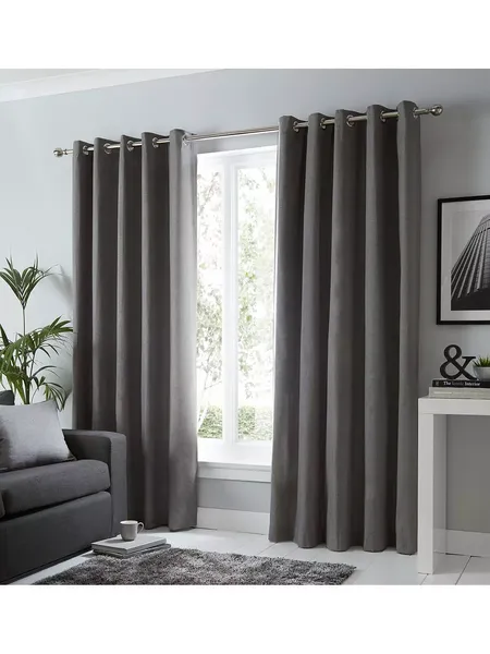 image of Fusion Sorbonne Lined Eyelet Curtains Charcoal NUW9K Unisex width: 117x137cm(46x54inches),width: 117x183cm(46x72inches),width: 168x137cm(66x54inches),