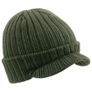 Image of Beechfield Unisex Plain Peaked Winter Beanie Hat (One Size) (Olive Green)