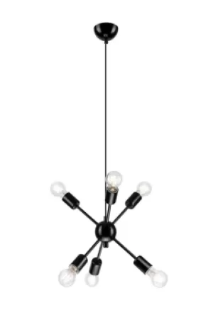 image of Ruby Contemporary Multi Arm Pendant Ceiling Light Black, 6x E27