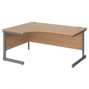 image of Left Hand Ergonomic Desk with Beech Coloured MFC Top and Graphite Frame Cantilever Legs Contract 25 1600 x 1200 x 725 mm