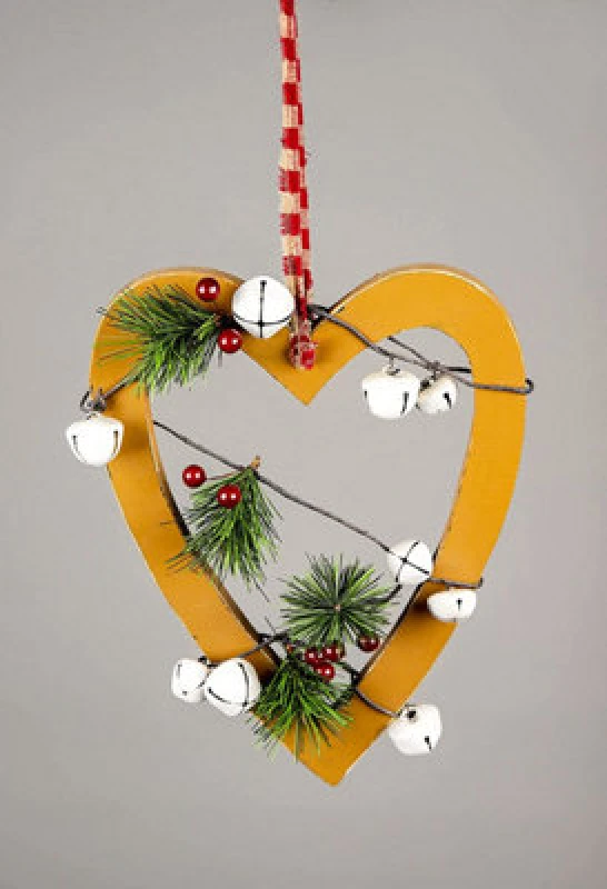 Image of Shatchi Wooden Hanging Decoration Heart Shape Light Brown 18X1.2X23cm Gold