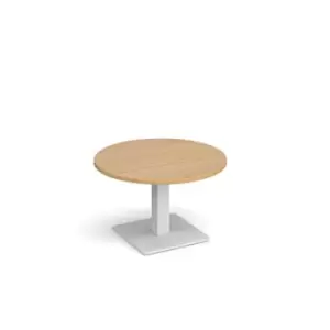 Image of Brescia circular coffee table with flat square white base 800mm - oak
