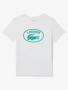 image of Lacoste Boys Croc Graphic T-Shirt - White, Size 3 Years