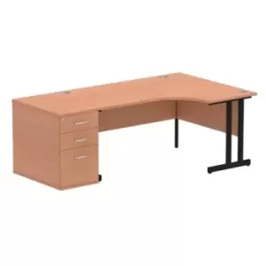 Image of Impulse 1600mm Right Crescent Office Desk Beech Top Black Cantilever Leg Workstation 800 Deep Desk High Pedestal