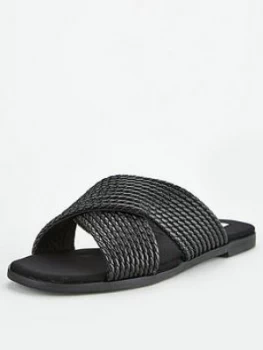 image of OFFICE Steffanni Cross Over Flat Sandals - Black, Size 4, Women