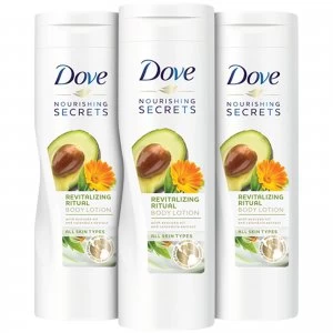 image of 3x Dove Nourishing Secrets Invigorating Ritual Body Lotion 250ml with Avacado Oil & Calendula Extracts All Skin Types