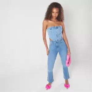 image of Missguided Premium High Waisted Stretch Flared Jeans - Blue