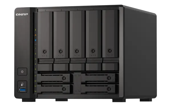 image of QNAP TS-h973AX 8GB RAM with 60TB Installed Storage 9 Bay SATA Desktop NAS Storage TS-H973AX-8G/60TB-TOSH