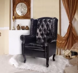 Image of HOMCOM PU Leather Vintage Style High Back Armchair-Black