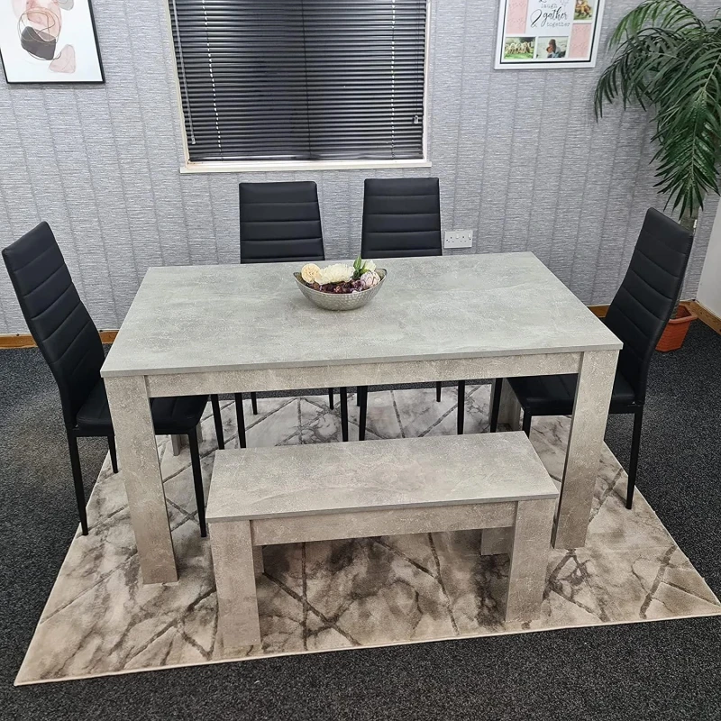 Image of KOSY KOALA Dining Table Set with 4 Chairs Dining Room and Kitchen table set of 4, and Bench Grey unisex