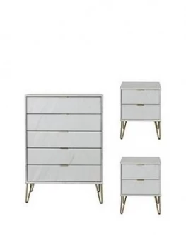 Image of Swift Marbella Ready Assembled 3 Piece Package - 5 Drawer Chest And 2 Bedside Chests