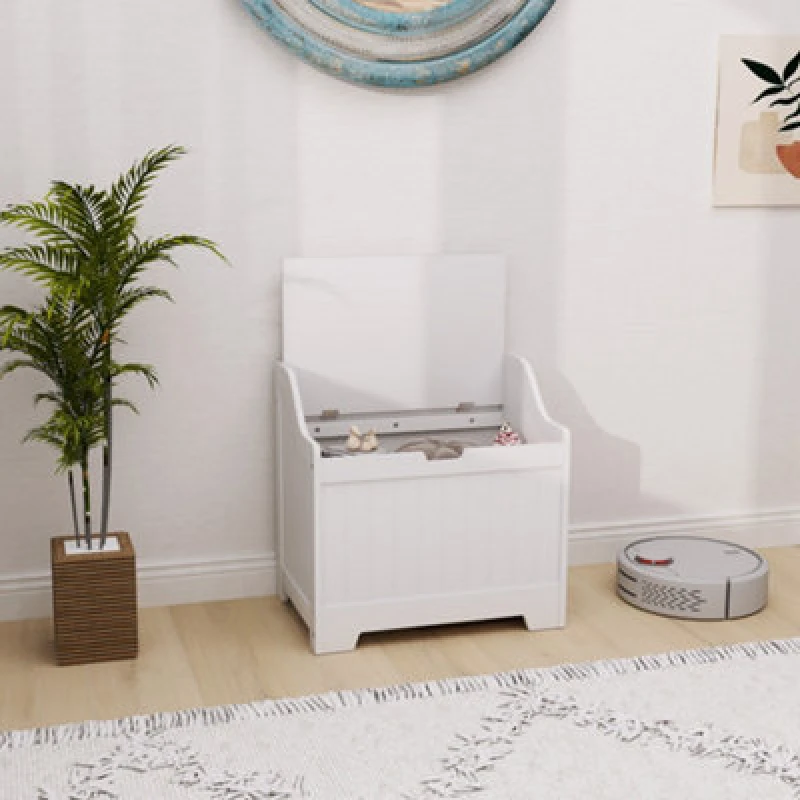 Image of HOMCOM Storage Trunk with Safety Hinge for Living Room, 56.4cm White