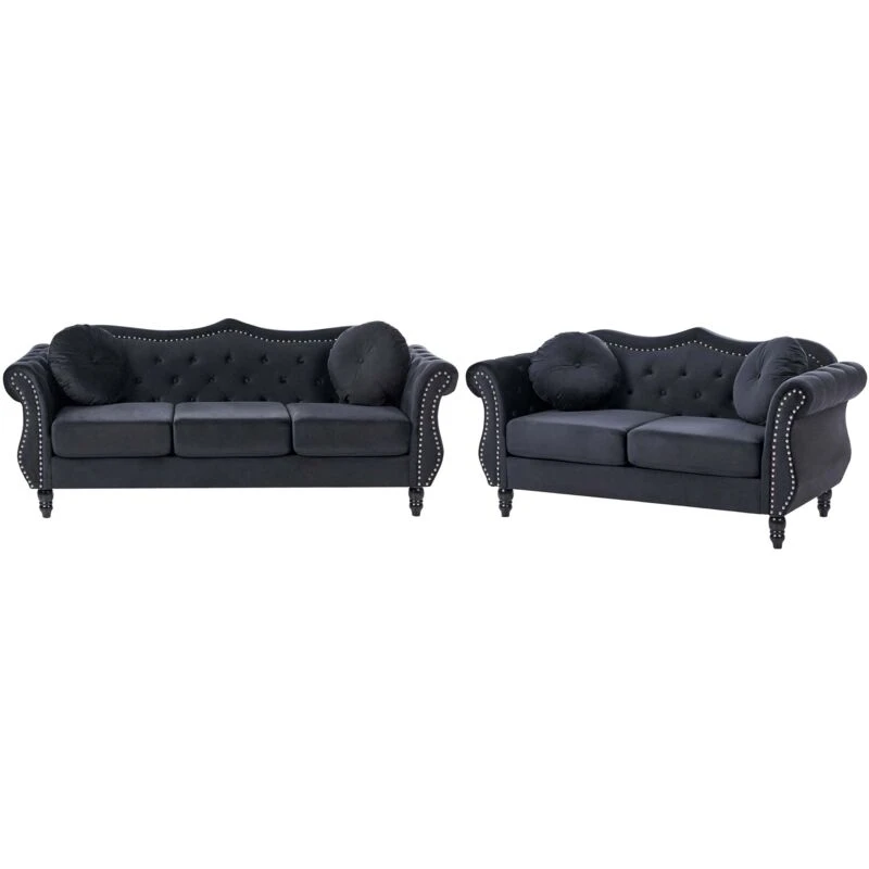 Image of Beliani Living Room Set 5 Seater Skien Velvet Black