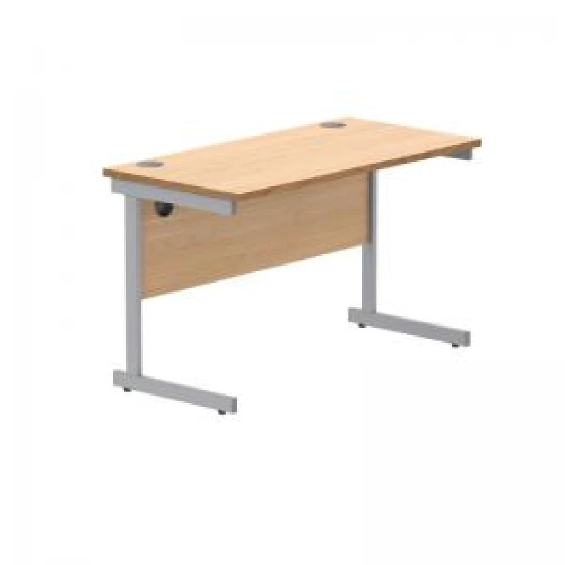 Image of Astin Rectangular Single Upright Cantilever Desk 1200x600x730mm Norwegian Beech/Silver KF824244